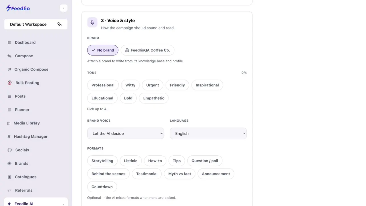 Screenshot: Voice & style