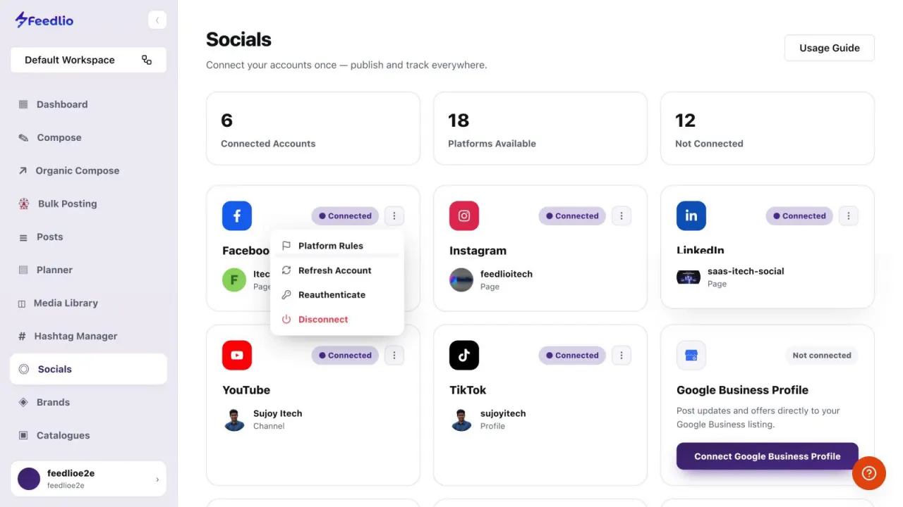 Screenshot: Manage a connection
